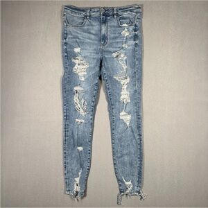 American Eagle Denim Super High-Rise Jegging Women 12 Light Blue Distressed